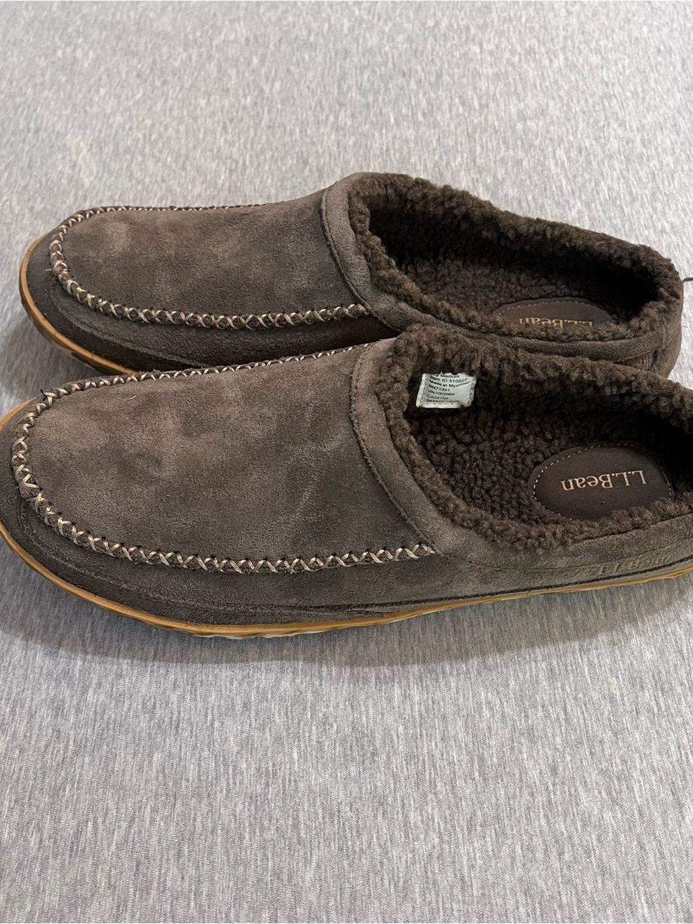 L.L.Bean Men’s Wicked Good Moccasin Slippers Brown Suede Sherpa Lined Size 12 M - Picture 3 of 5